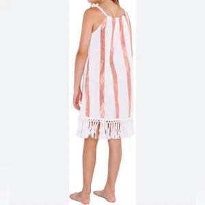 Masala boho fringe metallic copper striped sundress lagenlook swimsuit cover 4-8 - Picture 1 of 10
