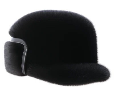Men's Mink Fur Hat Jockey, Real Fur Hat - Luxury Winter Fur Cap, Black, Handmade - Image 1 of 4