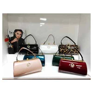 Woman Boutique Small Hard Case Shine Clasp Opening Patent Tote Shoulder Bag - Picture 1 of 11