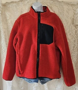 VTG NWT Lands End Mens Jacket LG Red & Navy Fleece Sherpa Full Zip - Picture 1 of 10