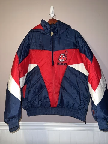 VINTAGE 1990's CLEVELAND INDIANS GUARDIANS PRO PLAYER PULLOVER PUFFER JACKET XL Cover