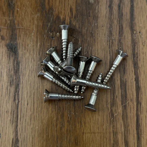 #10 X 1 Antique Screws Slotted Oval Head Nickel Over Brass American Old Stock Cover