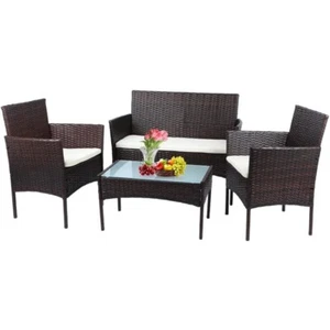 4 Piece Table Chairs Sofa Wicker Outdoor Patio Set Rattan Garden Furniture Set - Picture 1 of 8