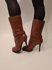 Tods Gomma Cognac Leather Stiletto High Heel Ankle Boots Size 4 Uk 37Eu