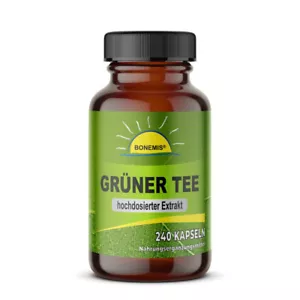 Grüner Tee Extrakt, 240 hochdosierte Grüntee Kapseln ohne Zusätze, Glas,Bonemis® - Bild 1 von 2