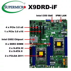Supermicro X9DRD-iF Intel C602 LGA 2011 DDR3 ECC i350 Dual GbE E-ATX Motherboard - Bild 1 von 2