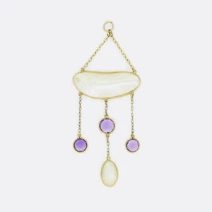 Amethyst and Pearl Drop Necklace 10ct Yellow Gold - Picture 1 of 3