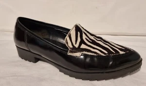 Gabor Ladies Shoes UK 6 B Eur 39 US 8.5 Black Patent Leather With Zebra Loafers - Picture 1 of 8