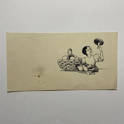 Antigua cesta de setas original vintage para dama dibujo a tinta dibujo bodegón Foto 1 de 4