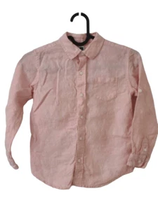 JANIE AND JACK Boy’s Pink Linen Roll-Cuff Long Sleeve Button Down Shirt Size 5 - Picture 1 of 8