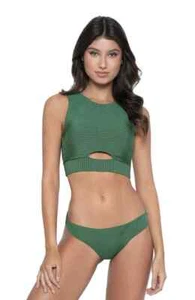 PILYQ Womens Emerald Green Keyhole Crop Top Swimsuit Top Sz D - Picture 1 of 6