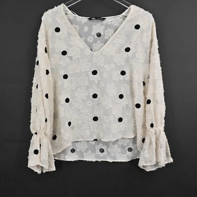 Top ZARA para mujer talla S cuello lunares texturizado floral poeta manga larga transparente Foto 1 de 4