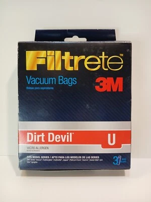 New 3 Pack FILTRETE 3M Vacuum Sweeper Bags Dirt Devil U #T5703,  3 Filters - Image 1 of 4