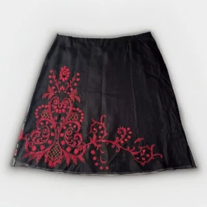 MONSOON LADIES SILK SKIRT RED DECOR XMAS PARTY A LINE SZ 22 Petite XL - Picture 1 of 8