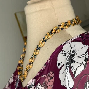 Paper Bead Necklace Nicaragua Mission Handmade Triple Strand Orange Blue Beads - Picture 1 of 7