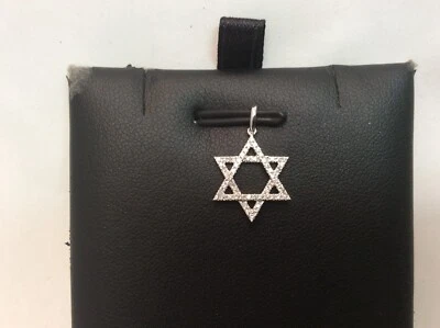 Pingente Berloque Masculino Feminino Ouro Branco 14k Diamante Estrela de David 0,15 ct - Imagem 1 de 4