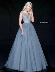Sherri Hill 51447 Gunmetal Silver Pageant Ball Gown Dress sz 6 - Picture 1 of 4