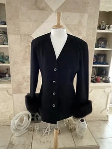 Blazer Traje Chaqueta Oleg Cassini Lana Shell Talla 38 Negro Puños de Piel Sintética De Colección - Imagen 1 de 14