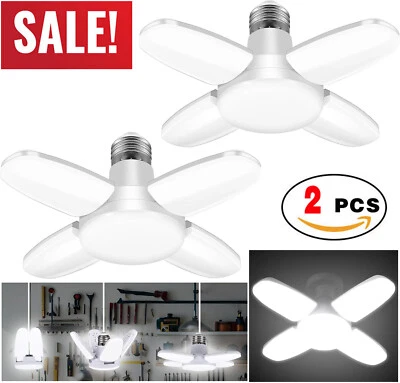 2-PACK E27 LED Garage Light Bulb Deformable Ceiling Fixture Lights Workshop Lamp - Image 1 of 4