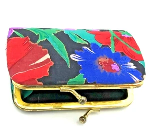 Coin Purse - Colorful Floral Print Rayon Cotton Fabric - Kiss Clasp Closure OOAK - Picture 1 of 13