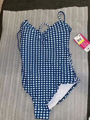 TRAJE DE BAÑO HULA MIEL TALLA M NAILON AZUL FORRADO A CUADROS, acolchado, lazo trasero Nuevo con etiquetas Foto 1 de 4