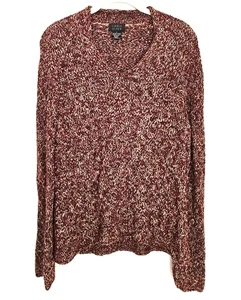 Sigrid Olsen Pullover V-Ausschnitt Langarm Wollmischung burgunder meliert Gr. L - Bild 1 von 12