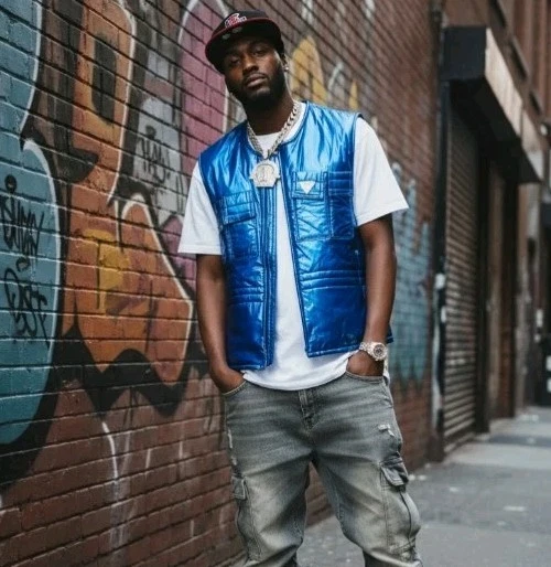 Vintage Guess Metallic Blue Vest Mens Large Shiny Jacket Michael Jackson 90s Y2K - Image 1 of 4