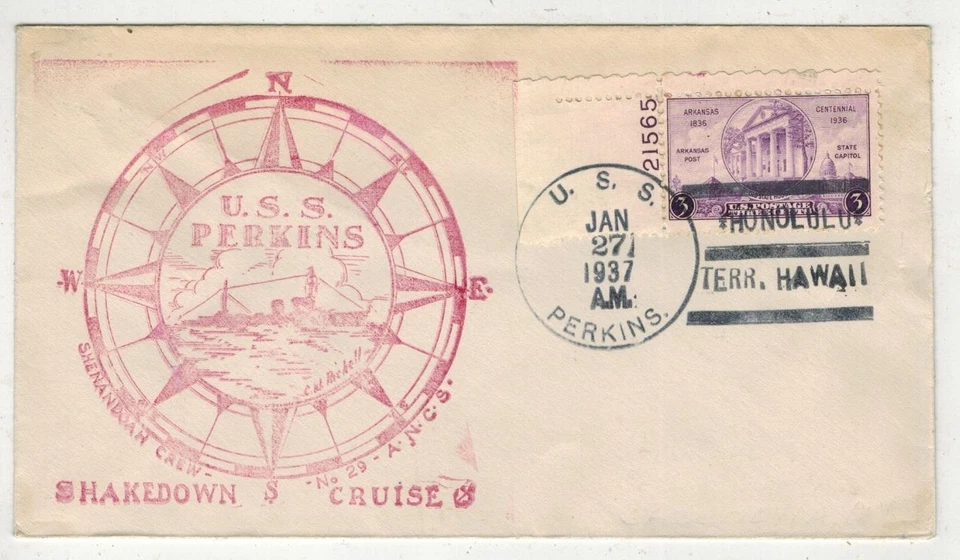 US NAVY 1937 USS PERKINS SHAKEDOWN CRUISE HONOLULU TERRITORY HAWAII - Image 1 of 1