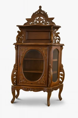 Victorian Rococo Revival Mahogany Curio Cabinet – 75” Tall, Ornate Carved Home - Image 1 of 2