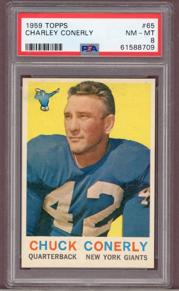 PSA 8 NM-MT SET BREAK 1959 CHARLEY CONERLY TOPPS FOOTBALL CARD #65 - Image 1 of 3