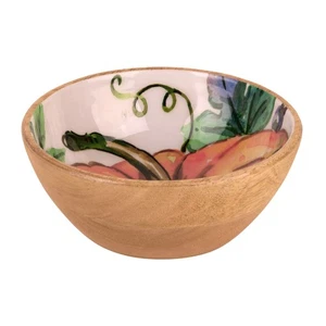 6.5" WOODEN ENAMEL PUMPKN BOWL - Picture 1 of 2