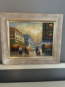 ORIGINAL GERAHMTES ÖLGEMÄLDE EINER PARISER STRASSENSZENE AUF LEINWAND - Bild 1 von 3