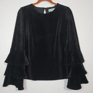 Vintage Samt Long Stufen Glockenärmel Top Gr. S schwarz Goth Witchy 90er Whimsigoth - Bild 1 von 8