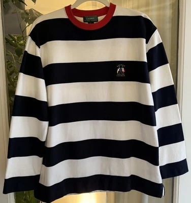 Pullover Lauren Ralph Lauren Para Hombre Algodón Azul Blanco Rayas Talla Grande Preppy Foto 1 de 4