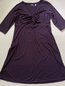 Eddie Bauer Travex Solstice Twist Knot Dress Womens XL Purple Midi 3/4 Sleeve - Picture 1 of 7