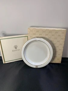 Gucci Round White Porcelain Ashtray W/Box Unused S9 - Imagen 1 de 9