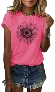 Women's T Shirts Short Sleeve Tees Sunflower Graphic Loose Summer Tops - Picture 1 of 5