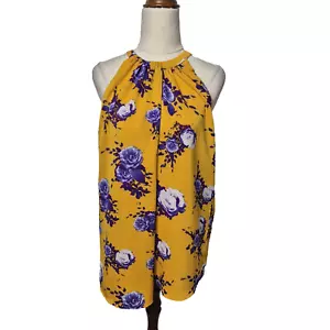 Sheike Blouse Top Womens Size 10 Yellow Floral Halter Sleeveless Oversized - Picture 1 of 8