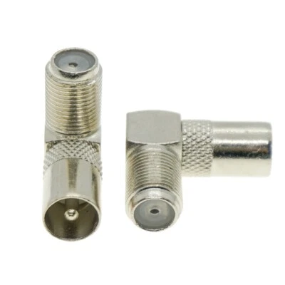 10X IEC PAL DVB-T TV 9.5m Male To F Female Right Angle RF Coax Adapter Connector - Image 1 of 4