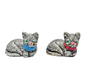 Cat Figurines Miniature Resin Hand painted 1" x 1.25" Set of Two - Picture 1 of 9