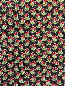 Black MIni Cherry Print cotton fabric 17" x 20" - Picture 1 of 1