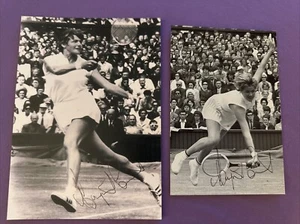 TWO Tennis Great Margaret Court Autograph Signed 5x7 Wimbledon Action B&W Photos - Picture 1 of 3