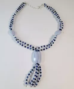 Jay King Blue Lace Agate & Lapis Bead Tassel Necklace with sterling - Picture 1 of 5