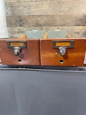Antique Vintage Lot Of 2 Wood Library Card Catalog Drawers File Cabinet Cover