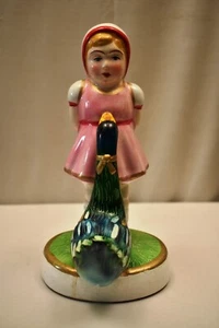 Vintage Porcelain Figurine Little Girl With Duck Playing Japan Statue Decorative - Picture 1 of 7