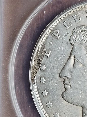 1921 Morgan Silver Dollar Obverse Lamination Delamination Error Coin ANACS AU 58 - Image 1 of 4