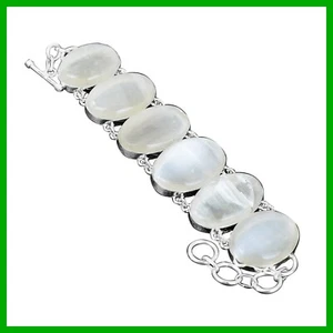 Selenite Gemstone Wedding Gift Chain Bezel Bracelet Jewelry 925 Sterling Silver - Foto 1 di 7