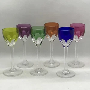 VTG 6PC Baccarat Genova Thumbprint Multicolor Crystal Cordial Shot Glasses 5"H - Picture 1 of 10