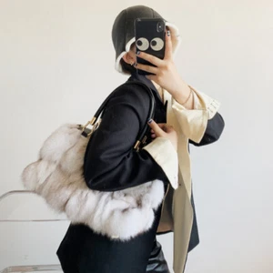 100% Echt Echt Fuchspelz Tasche Damen Echtleder Handtasche Schultertasche Geldbeutel - Bild 1 von 30