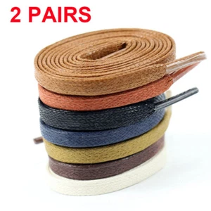 2 Flat Wax Shoelaces Dress Canvas Sneaker Boots Leather Shoe Laces String Shoes - Picture 1 of 15